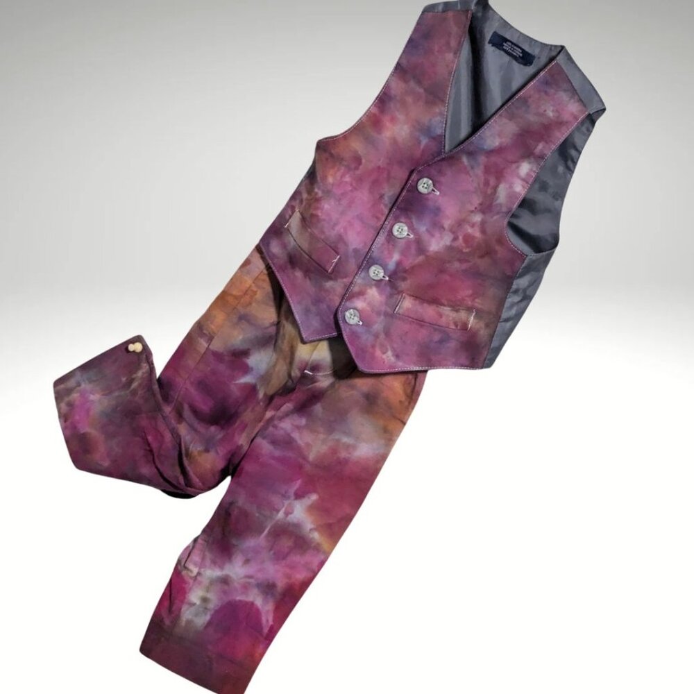 Hand Dyed 2pc Little Boys Suit Pants With Waistcoat sz 2T RARE Item!